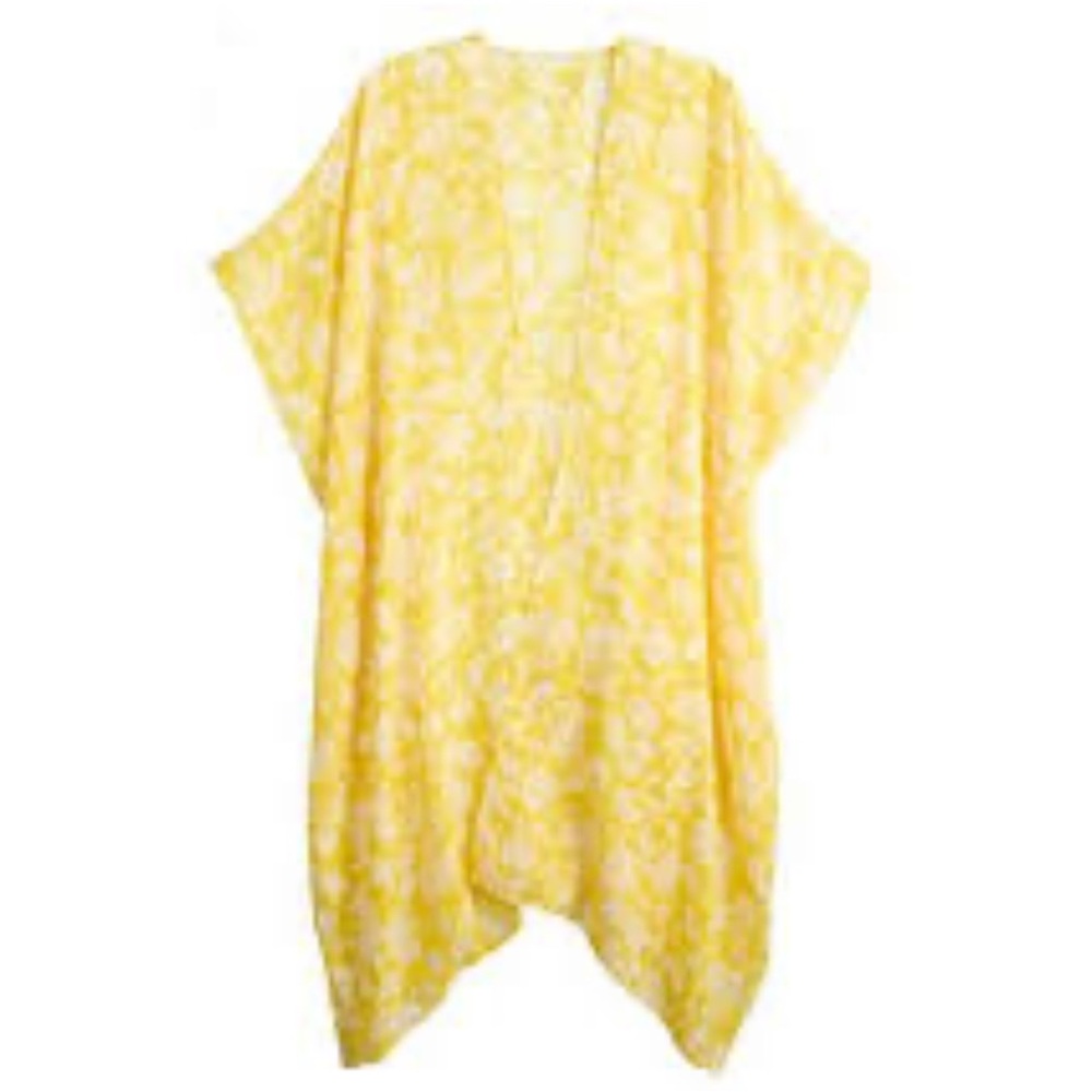 Lauren Conrad Yellow White OS Beach Cover Up Lightweight Cape Duster Ruana - Picture 4 of 6